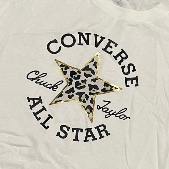NWOT Converse Leopard Chuck Taylor Patch T-Shirt Slim Fit Crewneck White Small - Picture 2 of 5